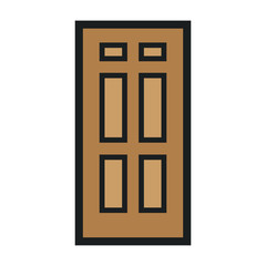 Wooden Closed Front Door Entrance Modern Interior Design. Minimal Color Flat Line Outline Stroke Icon Illustration
