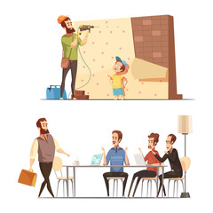 Fatherhood Cartoon Work Family Concept