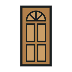 Wooden Closed Front Door Entrance Modern Interior Design. Minimal Color Flat Line Outline Stroke Icon Illustration