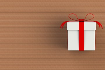 Christmas and New Year's Day ,red white gift box isolated on wooden board, 3D rendering