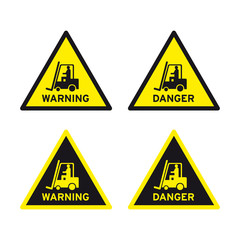Warning danger forklift truck sign set
