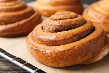 Sweet cinnamon roll, closeup
