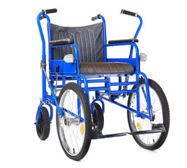 Blue wheelchair on white background