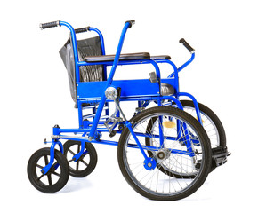 Fototapeta na wymiar Blue wheelchair on white background