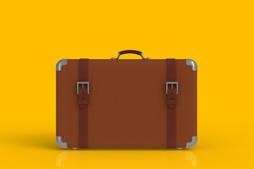 Suitcase of a traveler isolated on yellow background, 3D rendering