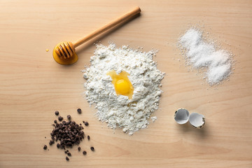 Obraz na płótnie Canvas Ingredients for making dough on table