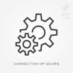 Line icon connection of gears