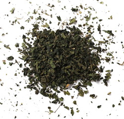Dry cut nettle pile, isolated on white background, top view