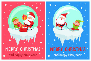 Happy New Year Merry Christmas Poster Santa Elf