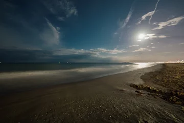 Abwaschbare Fototapete Meer / Ozean Night summer sand beach with full moon. Seascape