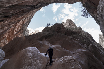 A girl climbing - Gola su Gorropu is the deepest gorge in Europe - Sardinia - Italy