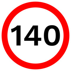 SPEED LIMIT 140 sign in red circle. Poland. Vector icon.