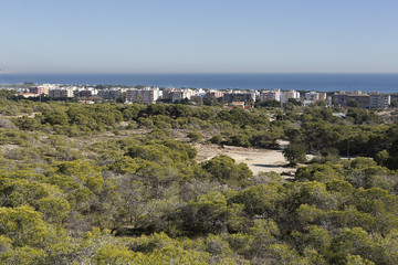 Fototapeta na wymiar Skyline of the town of La Marina in the municipality of Elche, province of Alicante