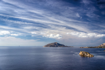 Beautiful Aegean Sea. Sounion cape at Poseidon temple, Greece