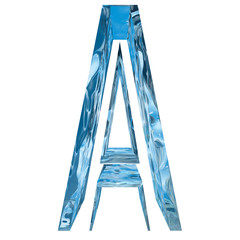 Conceptual blue light cold frosted water or ice winter season font isolated on white snow background. Cool crystal decorative character cut of frozen liquid, transpaernt 3D illustration concept