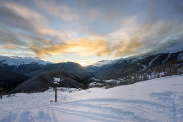 Naklejka premium Snow gun on the ski slope in mountains