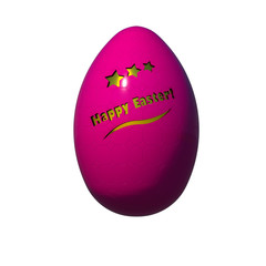 Pink textured Easter egg isolated on white. Gold carved stars and Happy Easter text. Collection.