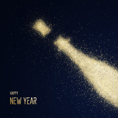Gold glitter bottle of champagne - happy new year background ( christmas , holiday , eve )