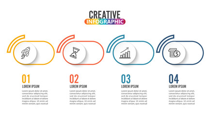 Four steps infographics - can illustrate a strategy, workflow or team work.