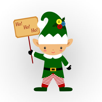 Christmas card. Christmas Elf a sign.