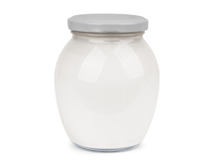 Small ceramic pot with sour cream. File contains clipping paths.