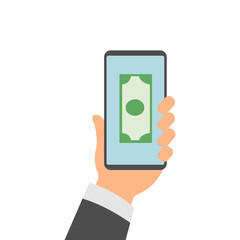 Hands holding smartphones with mobile banking app on the screen. Vector