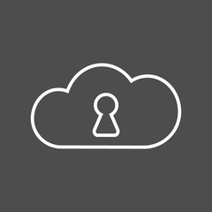 Illustration of an isolated line art cloud icon with a key hole