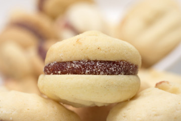 Traditional Brazilian guava paste cookies called goiabinha close