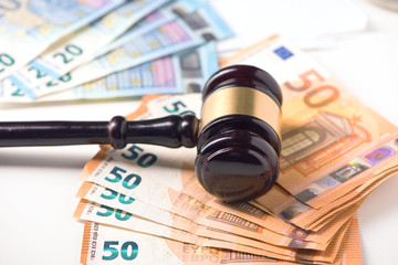Court Gavel and euro money. Crime and fraud concept