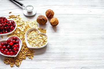 concept healthy for heart food on wooden background top view