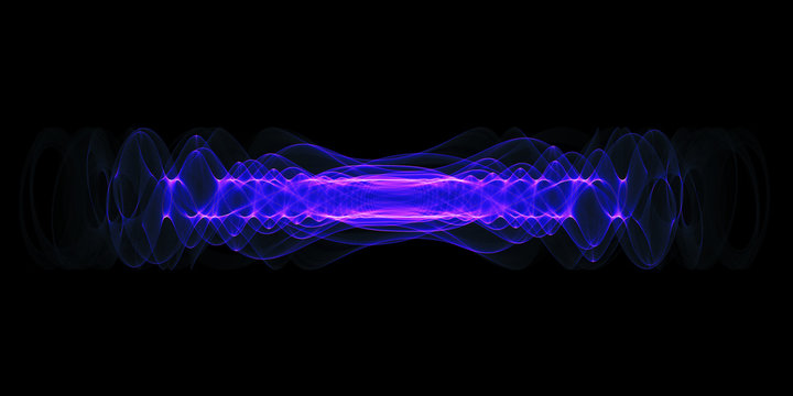 Plasma or high energy force concept. Blue-purple glowing energy waves isolated over black background.