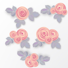 Stylish spring bouquets vector design set. Rose, flowers and herbs