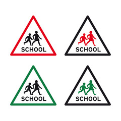 Obraz premium School kids children caution sign set