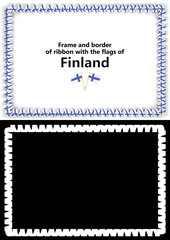 Frame and border of ribbon with the Finland flag for diplomas, congratulations, certificates. Alpha channel. 3d illustration