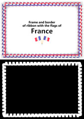 Fototapeta premium Frame and border of ribbon with the France flag for diplomas, congratulations, certificates. Alpha channel. 3d illustration