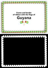 Frame and border of ribbon with the Guyana flag for diplomas, congratulations, certificates. Alpha channel. 3d illustration