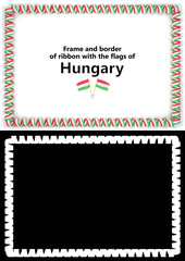Frame and border of ribbon with the Hungary flag for diplomas, congratulations, certificates. Alpha channel. 3d illustration
