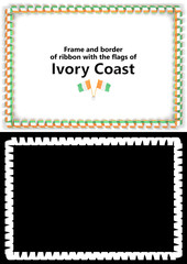 Frame and border of ribbon with the Ivory Coast flag for diplomas, congratulations, certificates. Alpha channel. 3d illustration