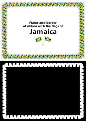 Frame and border of ribbon with the Jamaica flag for diplomas, congratulations, certificates. Alpha channel. 3d illustration