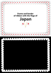 Frame and border of ribbon with the Japan flag for diplomas, congratulations, certificates. Alpha channel. 3d illustration