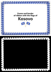 Frame and border of ribbon with the Kosovo flag for diplomas, congratulations, certificates. Alpha channel. 3d illustration
