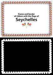 Frame and border of ribbon with the Seychelles flag for diplomas, congratulations, certificates. Alpha channel. 3d illustration