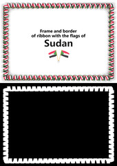 Frame and border of ribbon with the Sudan flag for diplomas, congratulations, certificates. Alpha channel. 3d illustration