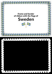 Frame and border of ribbon with the Sweden flag for diplomas, congratulations, certificates. Alpha channel. 3d illustration