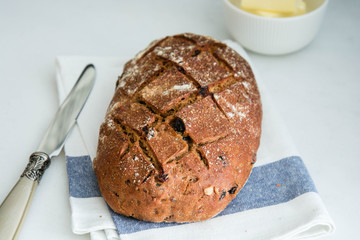 Homemade rye bread with dried fruits.