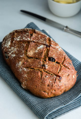 Homemade rye bread with dried fruits.