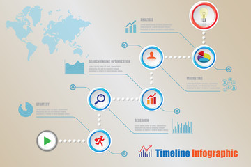 Modern timeline infographic with 5 steps circle designed for template brochure diagram planning presentation process webpages workflow. Vector illustration