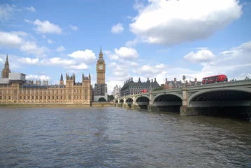 Foto auf Leinwand Westminster Bridge mit rotem Bus, Palace of Westminster und Big Ben © Alexander