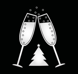 Two champagne glasses. Vector. Free space for text or advertising