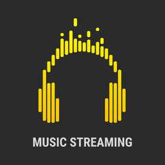 Logo headphones. Musical equalizer. Streaming music.